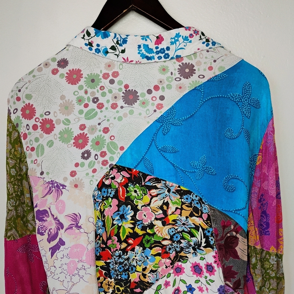 Sacred Threads Boho Patchwork Floral Button Down … - image 6